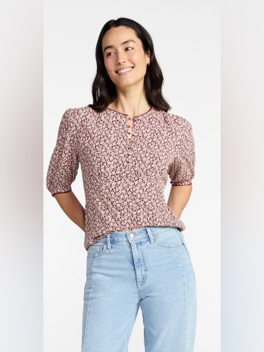 Time And Tru Empire Waist Lightweight Women’s Blouse Elbow Length Sleeves NWT